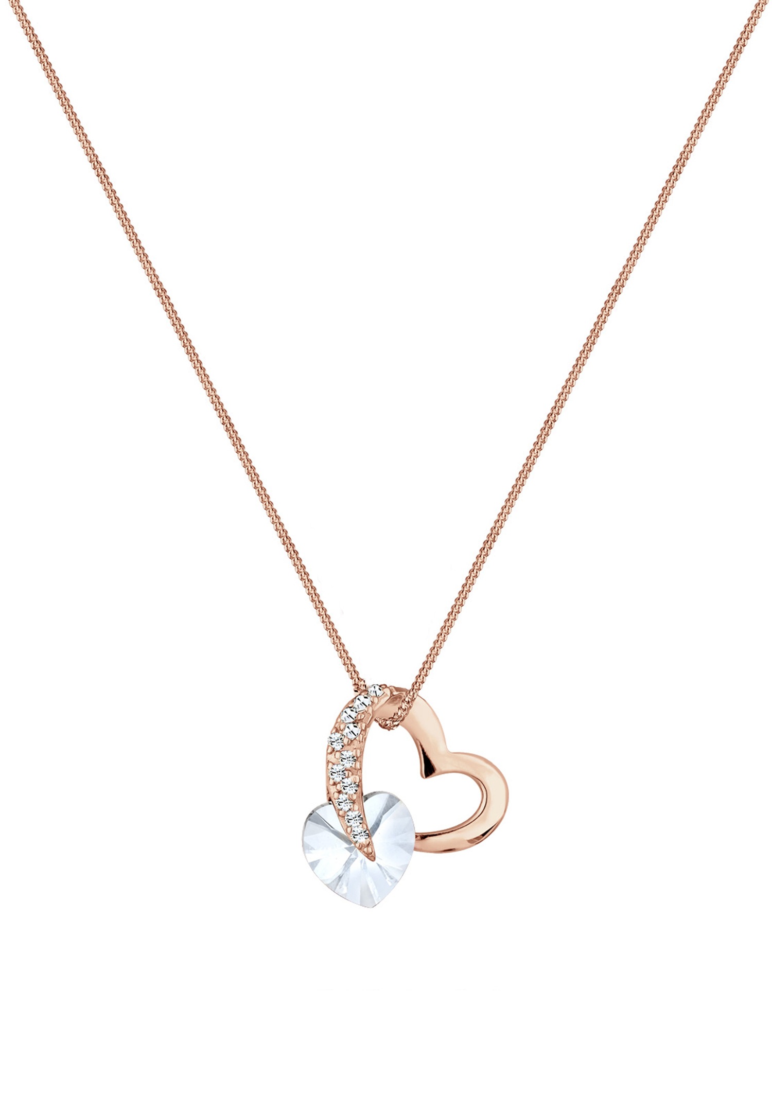 Elli Femmes symbole du cœur pendentif cristaux en argent sterling 925 plaqué or rose