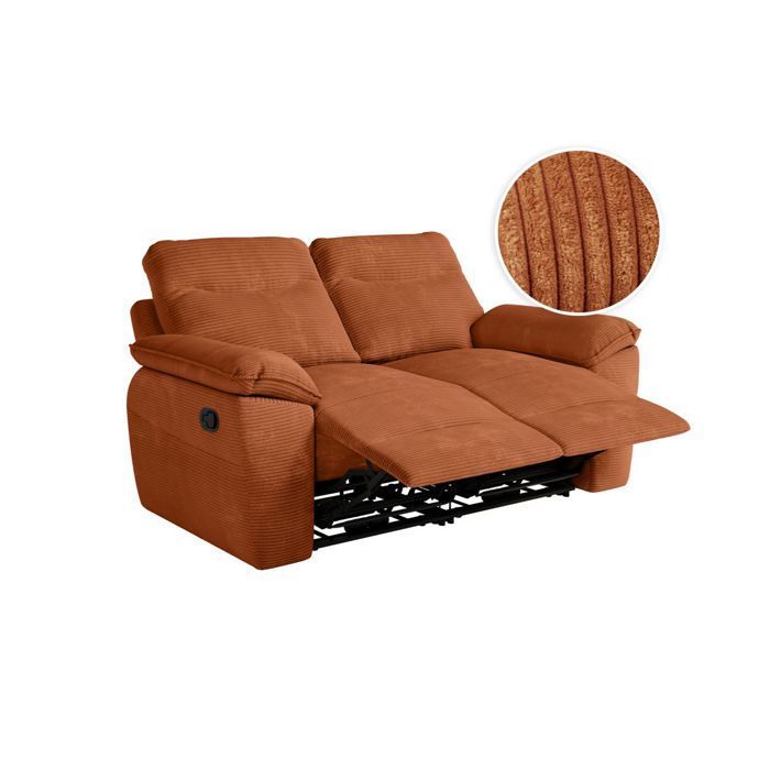 Canapé de relaxation manuel ROSS 2 places en velours côtelé - Terracotta - L160 x P100 x H102cm - LOUNGITUDE