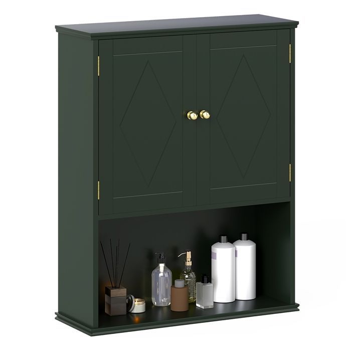 Armario de baño de pared COSTWAY con 2 puertas, estante ajustable, compartimento abierto, para inodoro, lavadero, sala de estar, color verde.