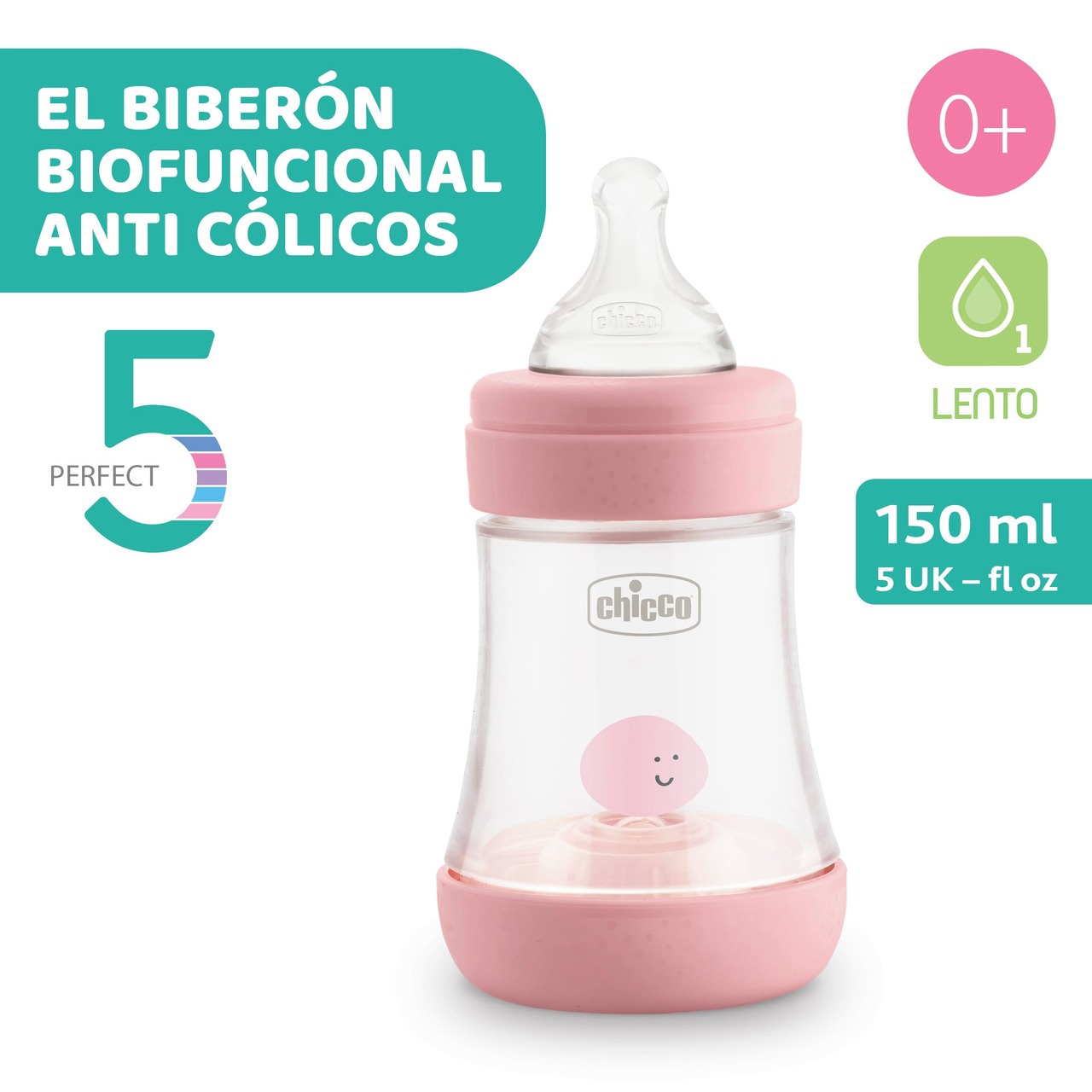 Biberon din silicon PERFECT5 150 ml, 0 luni+