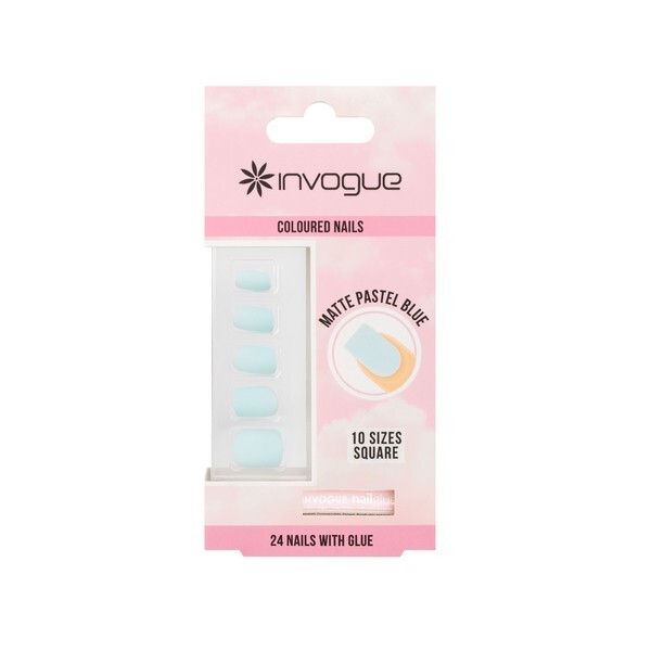 Unhas quadradas Invogue azul pastel fosco (24 peças)