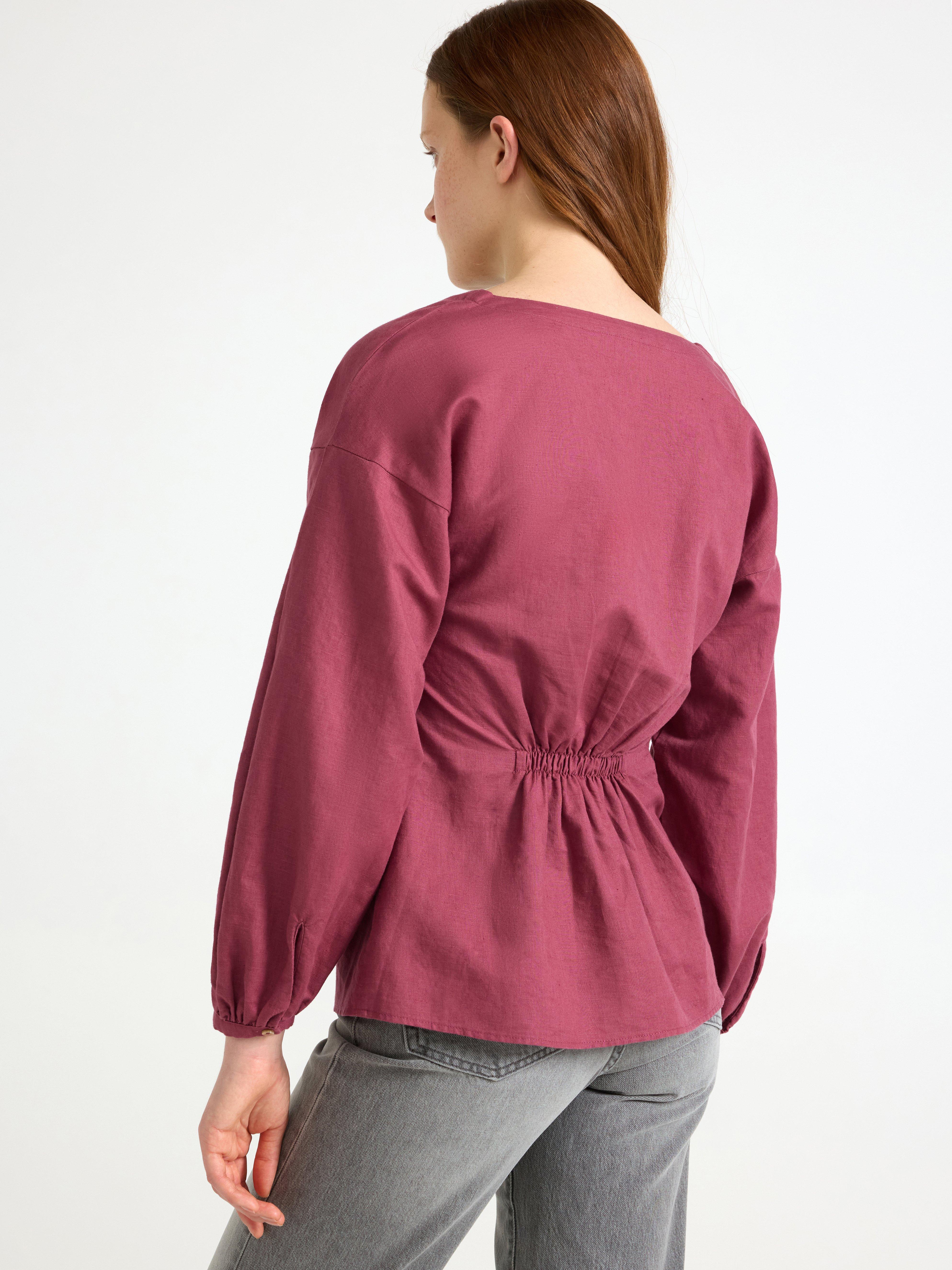 Blus i linneblandning Rosa Escuro Acinzentado