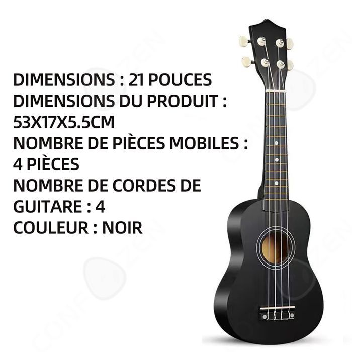 Ukelele acústico negro PASSIONOVA de 21 pulgadas para estudiantes principiantes con cuerdas de repuesto. Ukelele clásico para estudiantes y