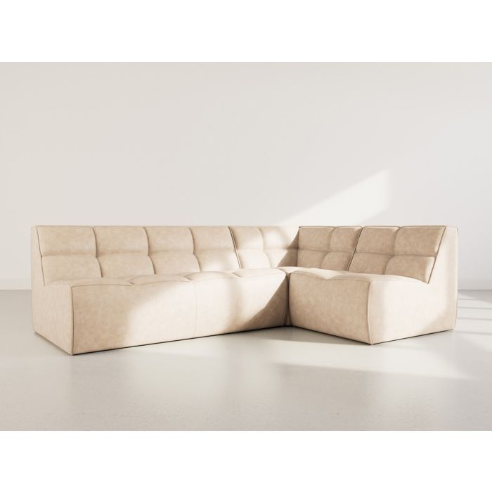 Alya - Reversible 4-seater modular corner sofa in faux leather - Beige