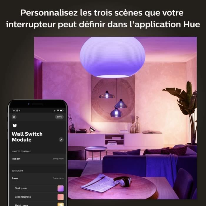 Module d'interrupteur mural - PHILIPS HUE - Pack de 2 - Blanc - Compatible Alexa - Intérieur