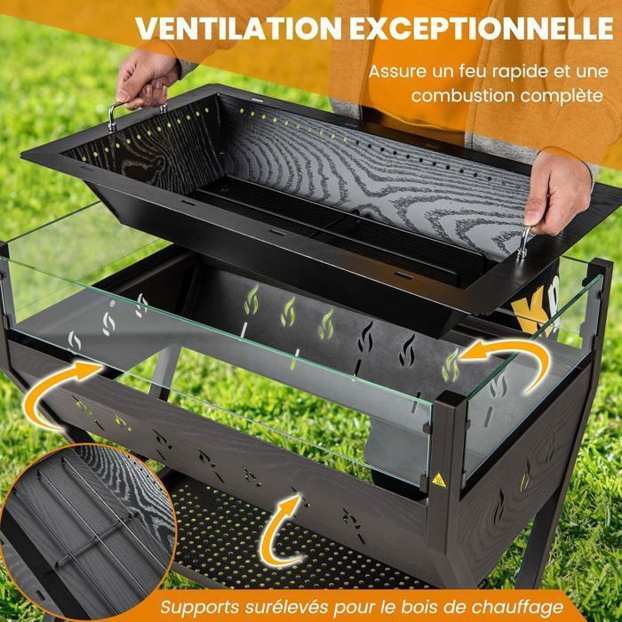 COSTWAY Multifunctional Outdoor Fire Pit with Stainless Steel Barbecue, Storage Shelf, 98 x 42 x 68 cm