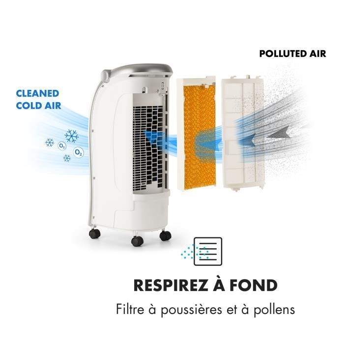 Enfriador de aire - Klarstein - Ventilador humidificador - 6 L - 4 velocidades - Aire acondicionado portátil sin salida de aire - Blanco