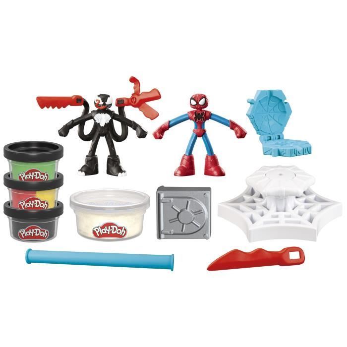 Set Play-Doh Spider-Man, Attacco di Lama con 2 personaggi flessibili, 7 accessori e pasta modellabile, età 4+, Marvel
