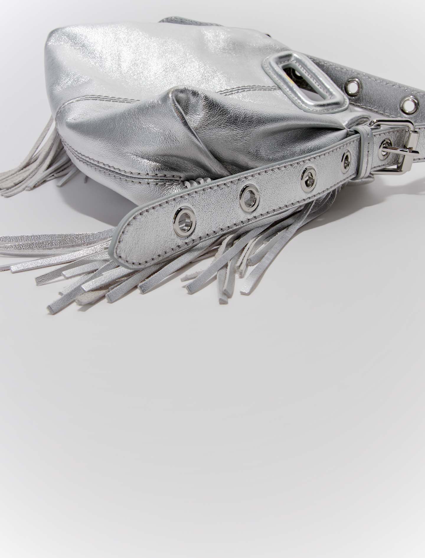 Miss M metallic leren minirok - Zilver