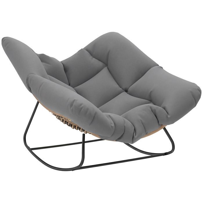 Sedia a dondolo Papasan - Outsunny - per interni ed esterni - con cuscino imbottito - rattan - grigio