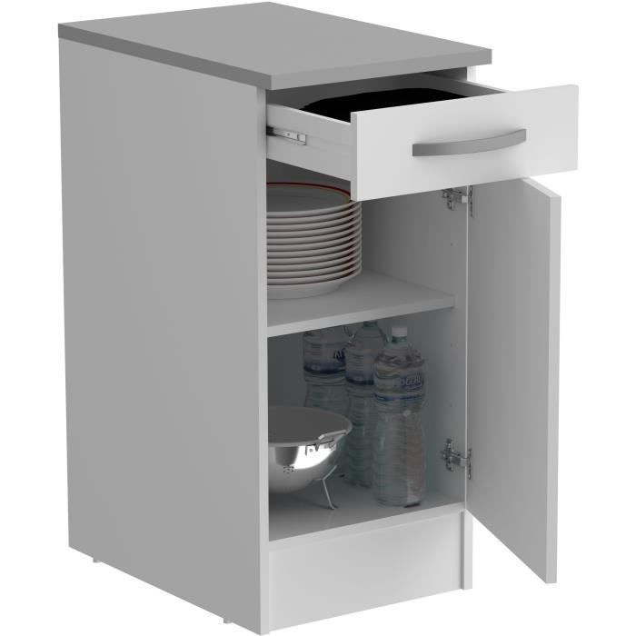 Mueble bajo de cocina OSLO - Blanco - Ancho 40 x Profundidad 60 x Alto 86 cm - 1 puerta + 1 cajón