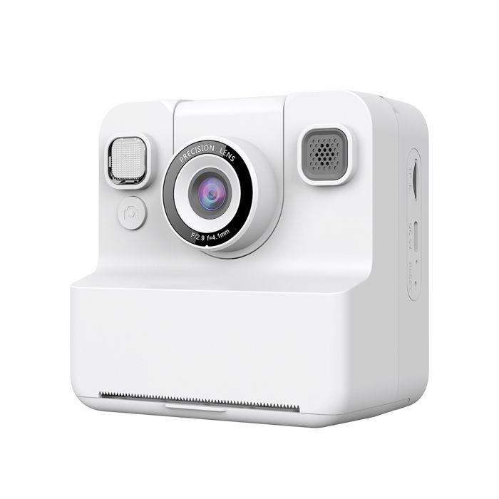 Câmera digital instantânea BigBen branca de 12MP, Full HD 1080P com impressão térmica.