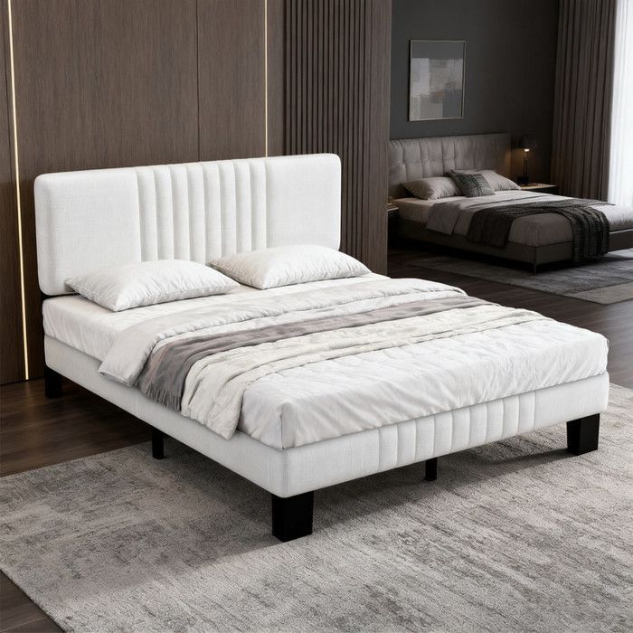 Cadre de Lit Double 140x190 CM, Sommier Lattes Bois + Tête Rembourrée - Premium - Silencieux, Élégant Moderne pour Chambre Adulte