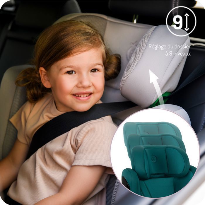 MoMi MEI - Siège auto I-SIZE 100-150 cm - Groupe 2/3 - ISOFIX - Dossier réglable 9 positions - Jusqu’à 36 kg - Vert