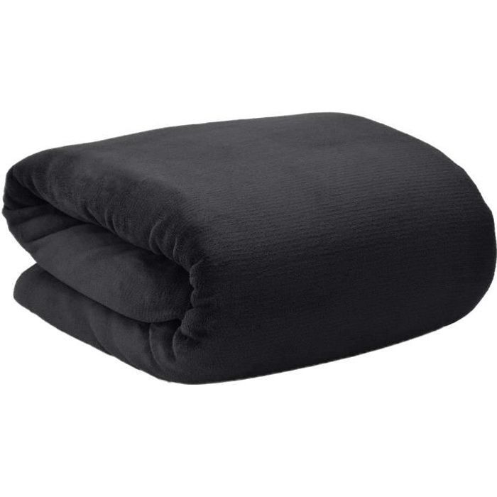 Beautissu Aurelia Black Fleece Blanket 150x200cm Microfiber Comfortable Bedspread Soft Throw Sofa Throw Black Fleece Blanket