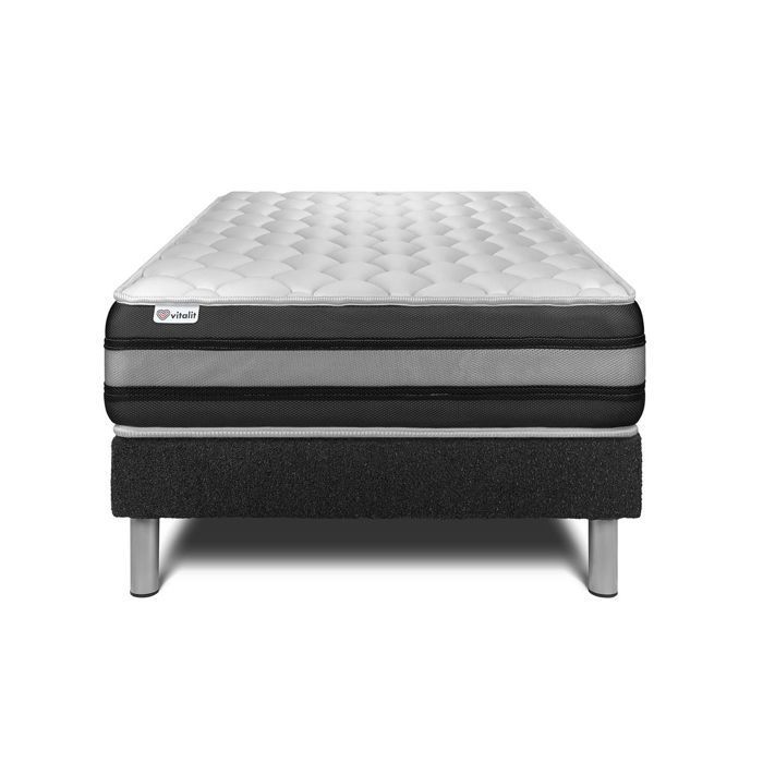Colchón y base de cama de 90x190 cm - Base de cama negra (premontada) - Vitalspring Zen Black