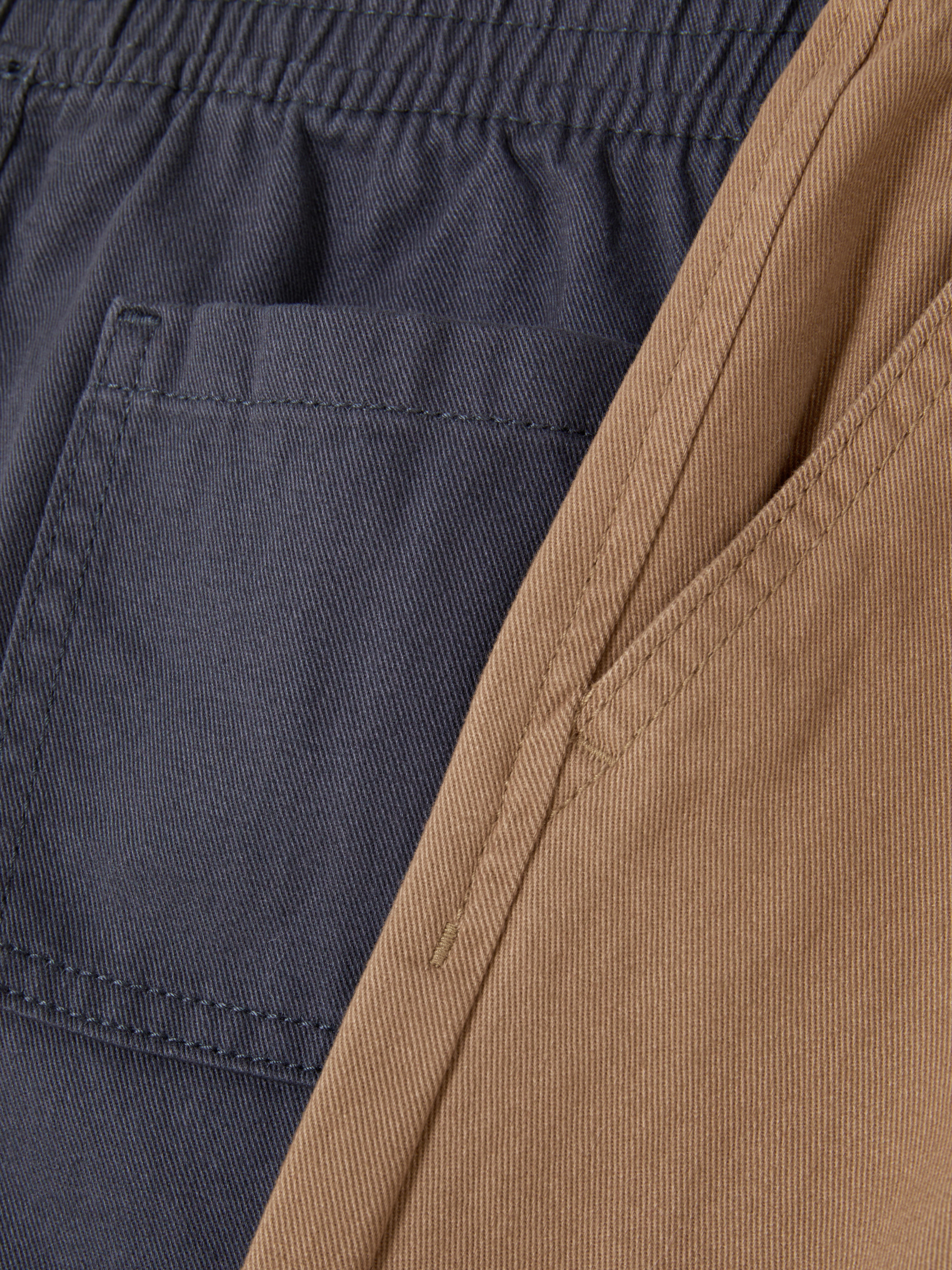 Broek van twill-katoen met trekkoord, set van 2 Broek met tailleband met trekkoord, zakken en opgerolde boorden
