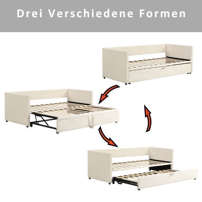 Sofá cama convertible para 2/3 personas, 90/180x200 cm, cama plegable con respaldo, terciopelo, beige.