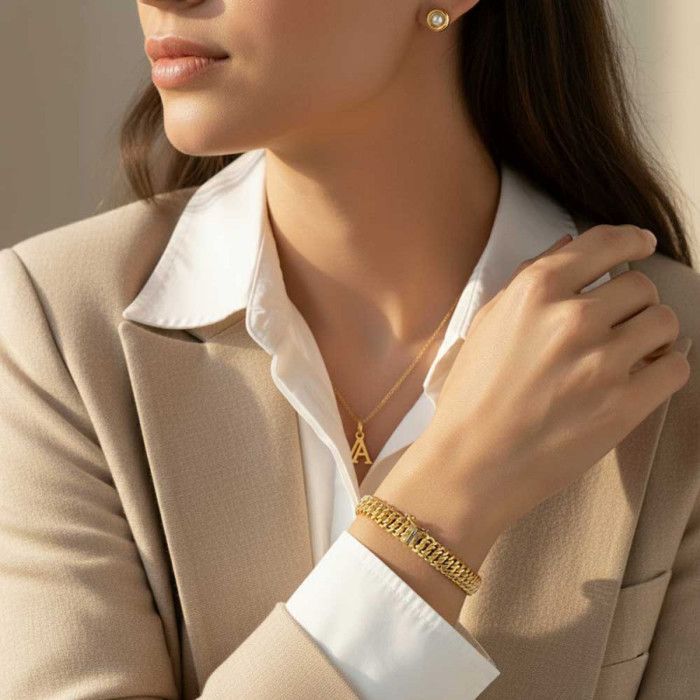 Pulsera de malla americana de oro amarillo - Mujer, 18 cm