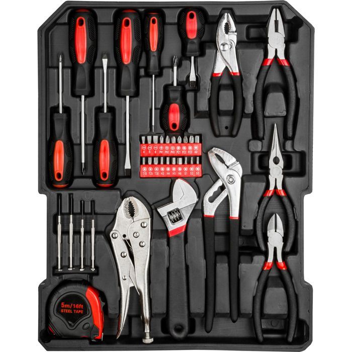 Outillage - TECTAKE - Caisse à outils de 799 pièces ALFONS avec poignée pliante et télescopique, gants inclus - Noir