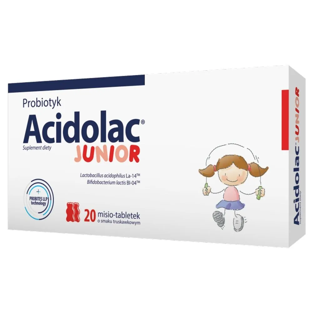 Acidolac Junior, Probiotyk dla dzieci, Misio-tabletki o smaku truskawkowym
