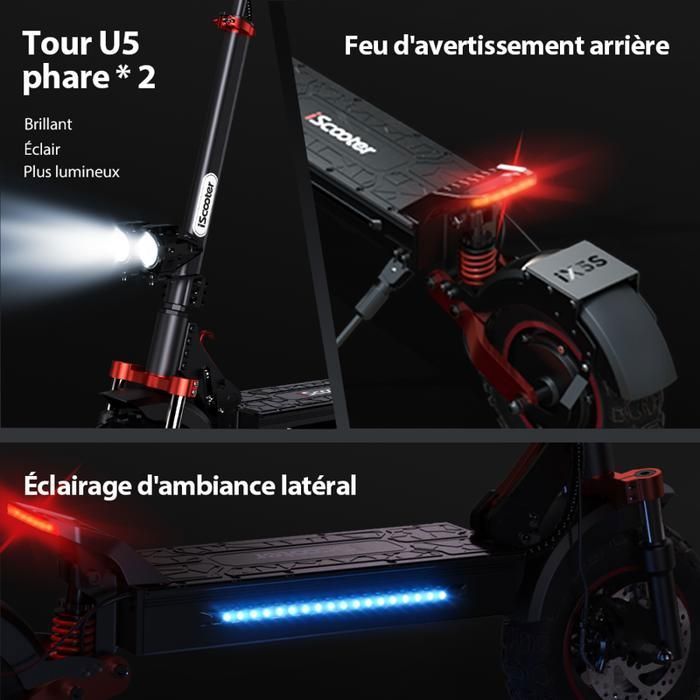 Trottinette Electrique Pliable ISCOOTER iX5S pour Adulte, Autonomie 60KM, Moteur 1000W, Batterie 15Ah, Pneus 11