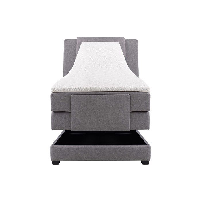 Juego completo de cama con somier que incluye cabecero, base de cama eléctrica ajustable, colchón y cubrecolchón - 100 x 200 cm - Tela - Gris claro -
