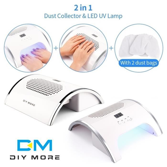 80W Lampe UV Sèche Ongles+ Aspirateur pour ongles,avec Capteur Automatique, LCD Ecran, 4 Minuteries, Séchage Rapide