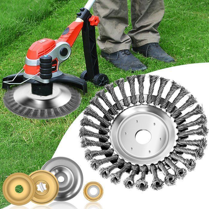 Escova rotativa de 8 polegadas para ervas daninhas, 25,4 mm de dureza - Discos de aço com nós torcidos para jardim e quintal.