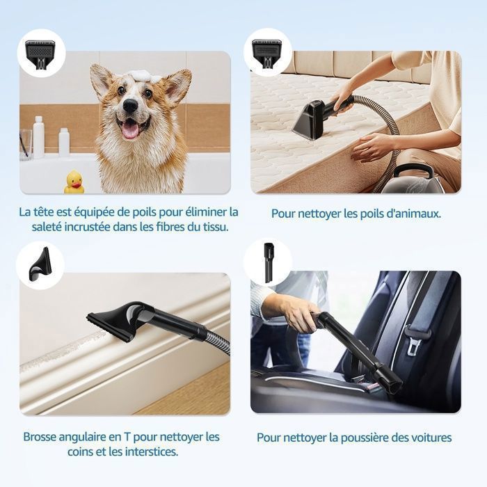 6-in-1 Fabric Sofa Shampooer and Cleaner 550W - 16KPa Wet Vacuum Cleaner - 1.3L/1.9L Tank - 2m Hose / 5m Cord