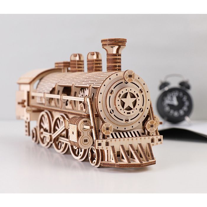 Bricolage de Construction Jeu de Puzzle Bois 3D Découpe Locomotive Train Mécanique Gear Maquette Modèle de Construction Jouet