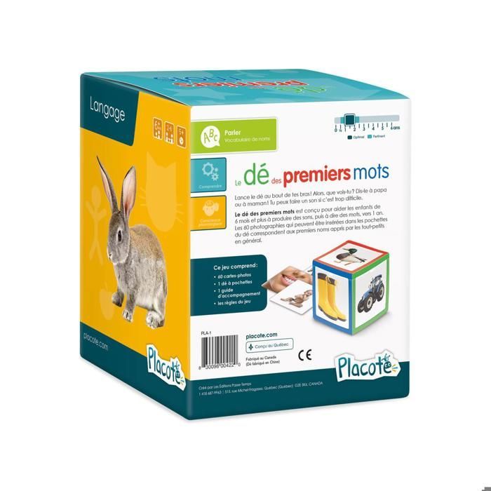 Jeu éducatif pour enfants de 6 mois à 2 ans - Placote - Le dé des premiers mots - 60 photographies