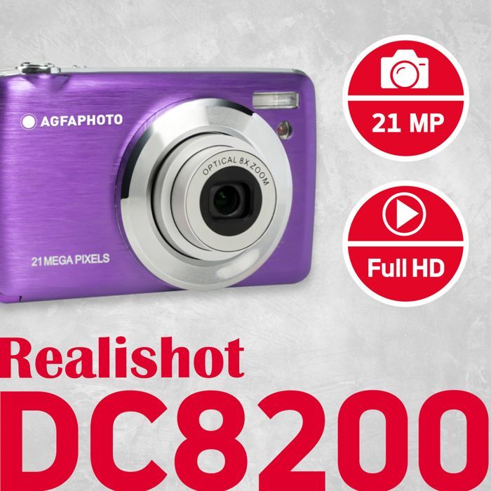 AGFA PHOTO Realishot DC8200 – Kompakte Digitalkamera mit 18 MP, Full-HD-Video, 2,7