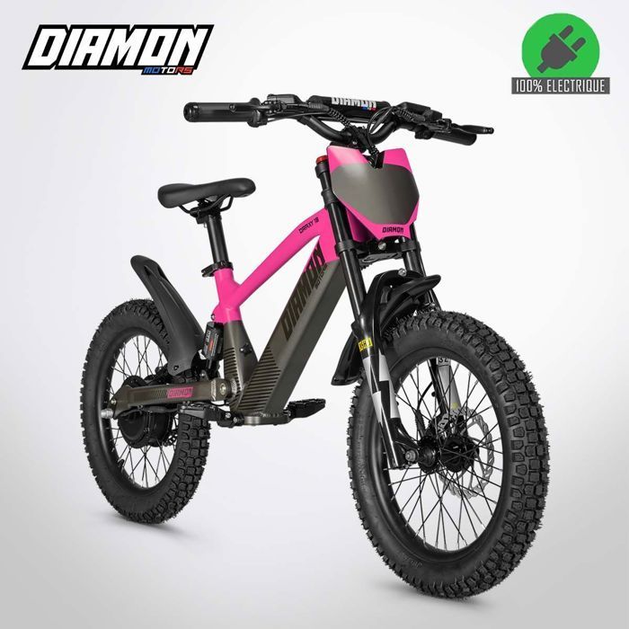 Draisienne électrique enfant DRAXY 600W 18 pouces Rose DIAMON MOTORS – Batterie 36V 7.8Ah – Freins hydrauliques
