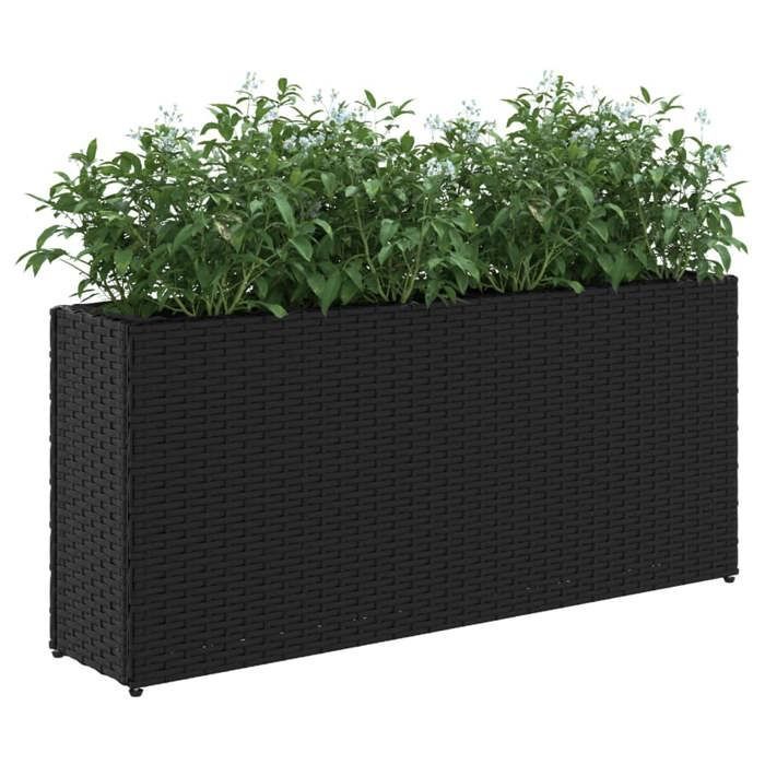 vidaXL Planter with 2 pots, black, 90x20x40 cm, woven resin, outdoor planter, flower box, tomato planter, 366407