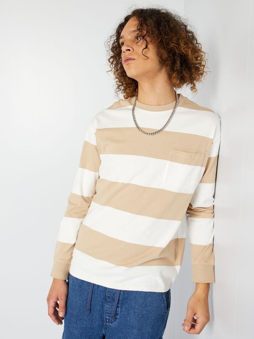 Camiseta listrada de malha - PRETA