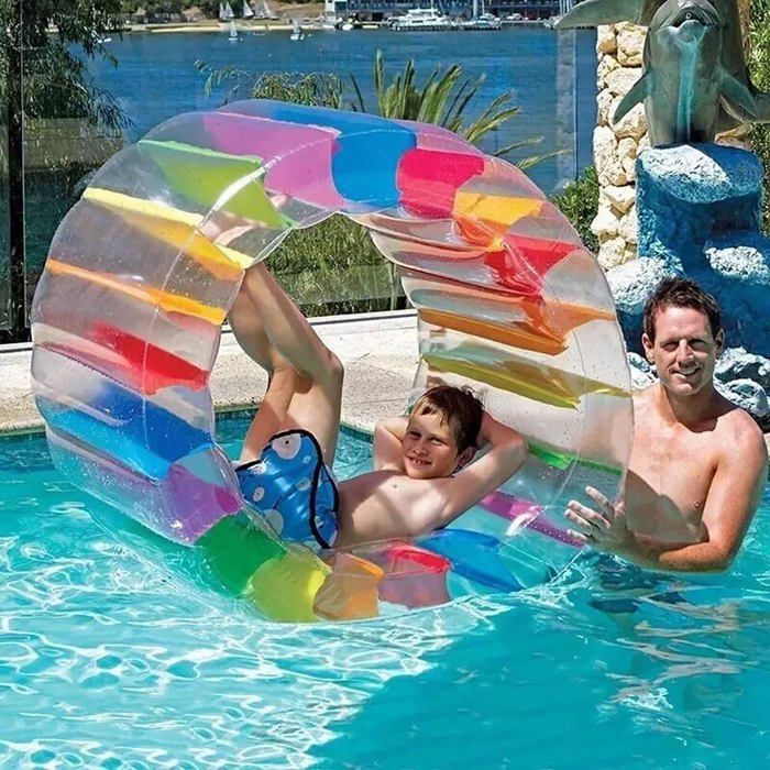 Flotteur gonflable à roulettes, roue à eau colorée de 40 pouces, jouet de piscine à roulettes pour enfants et adultes en plein air