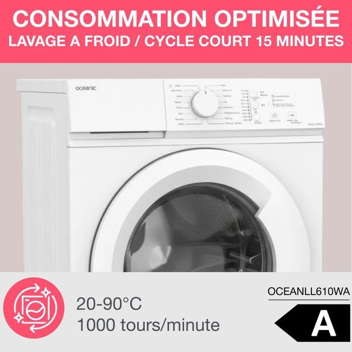 Lavadora frontal OCEANIC OCEALL610WA - 6 kg - Inducción - 60 cm - 1000 rpm - Blanca