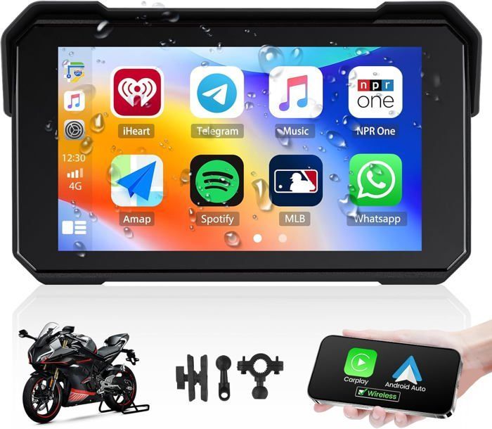 Tela portátil sem fio com CarPlay e Android Auto para motocicletas - Tela de 5 polegadas - Navegação GPS para motocicletas