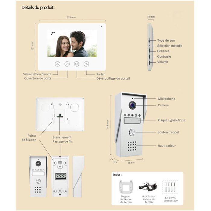Videocitofono - KYF - Cablato - Connessione Wi-Fi - Touchscreen da 7