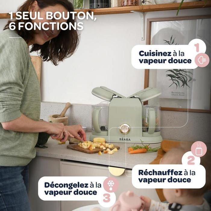 BEABA - Babycook Duo Confezione Verde Nebbia + Set di 4 Cucchiaini First Age