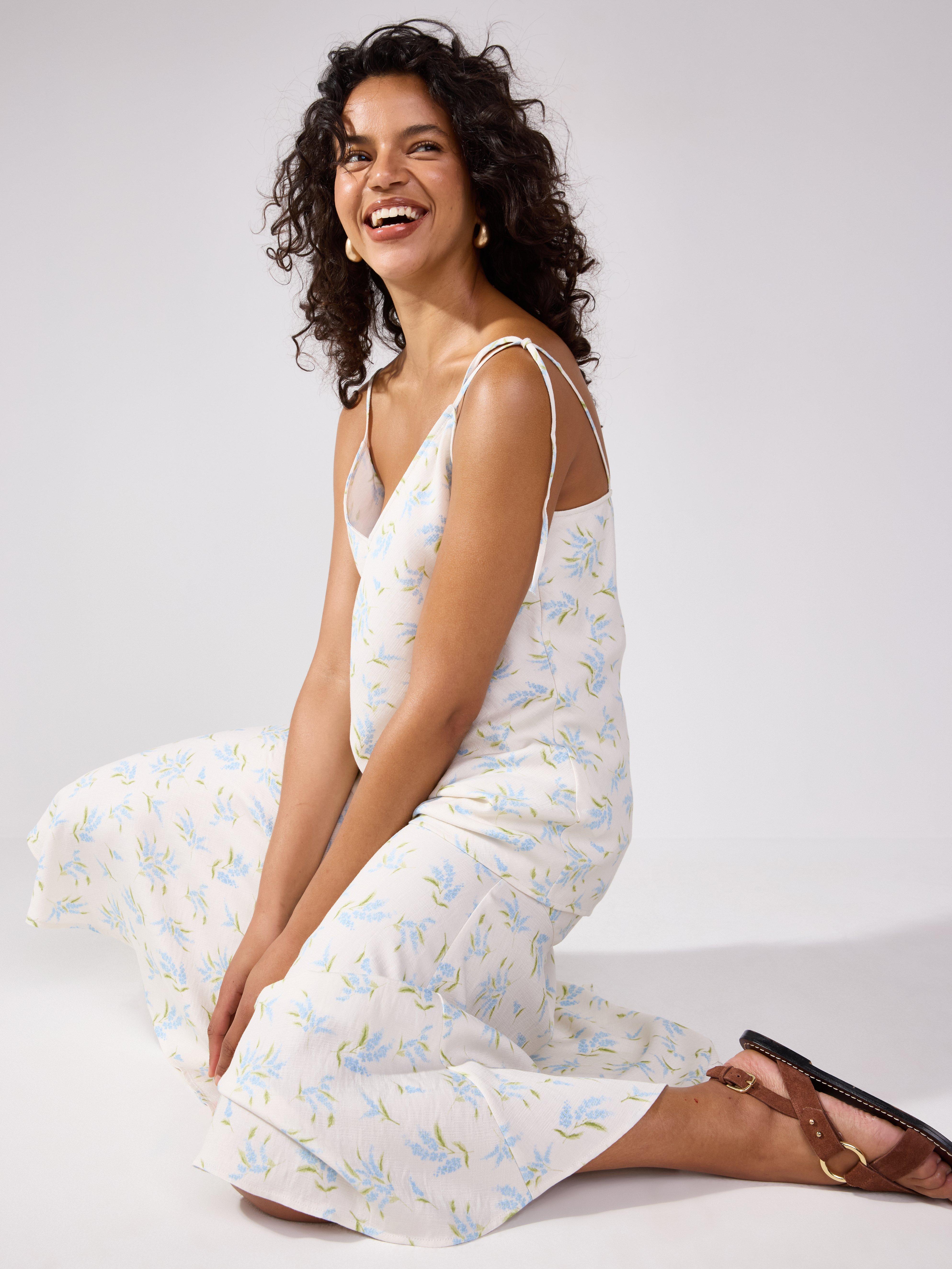 Saia de tecido plano em viscose off-white