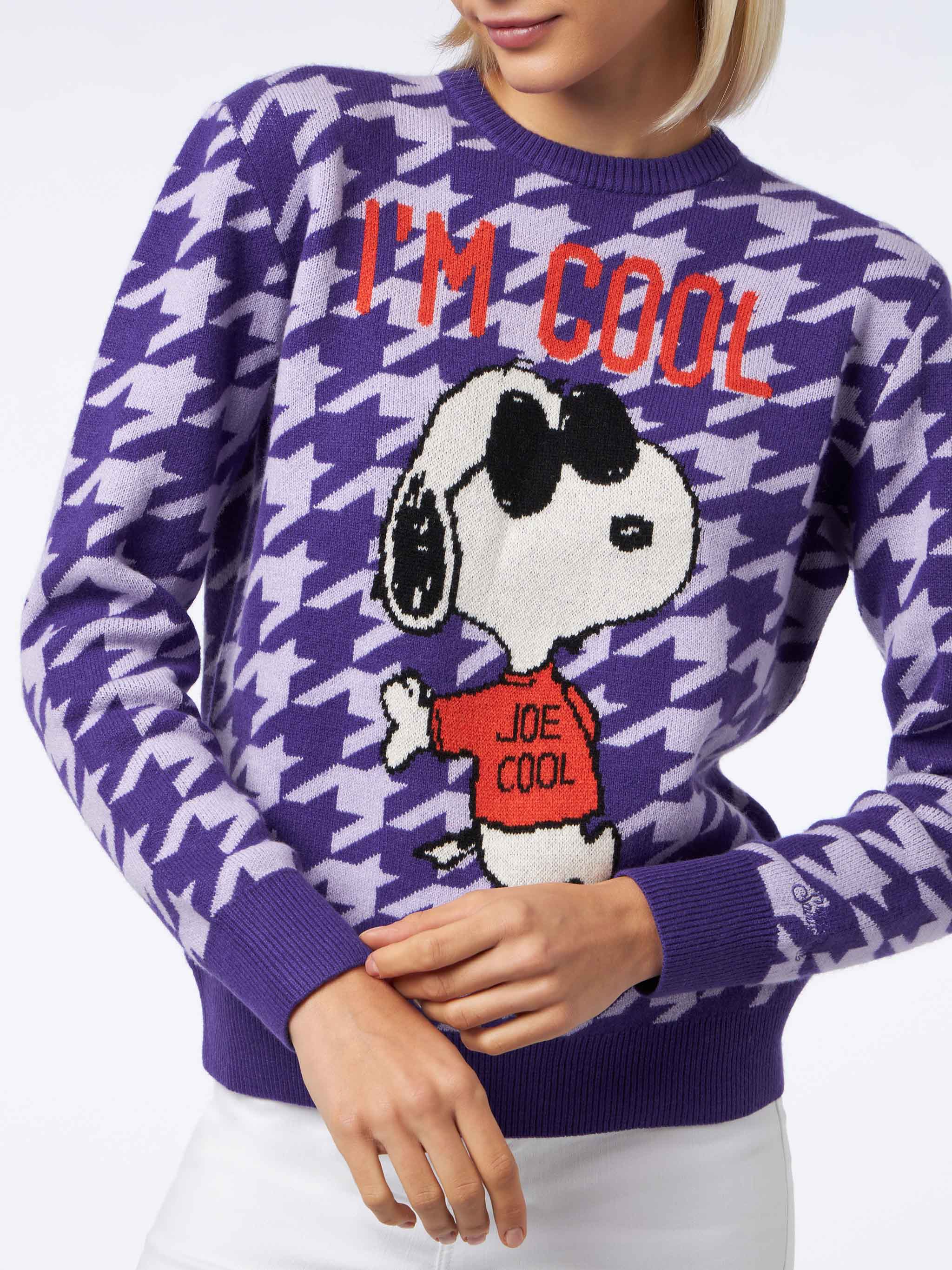 Maglione da donna girocollo pied de poule con stampa Snoopy | EDIZIONE