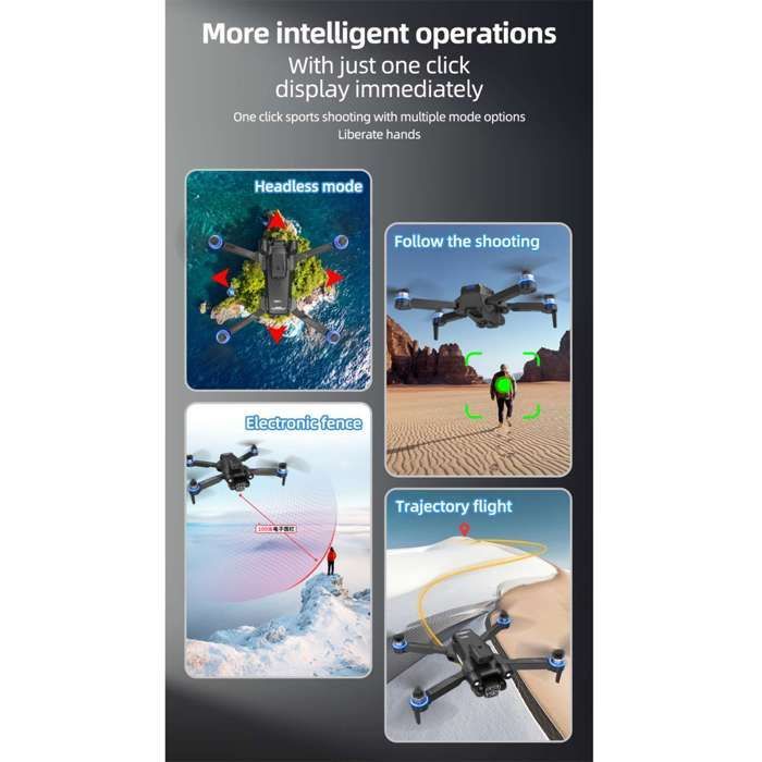 Professional drone with dual 5G cameras, 50x zoom, optical flow positioning, 360° obstacle avoidance, and stable flight.