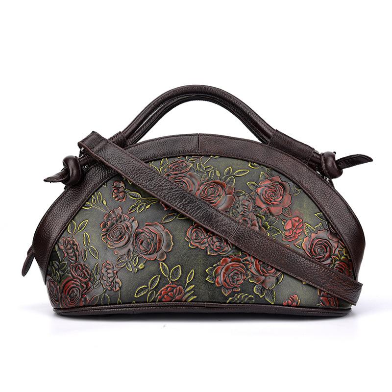 Sac bandoulière femme en cuir de vachette véritable à motif floral, avec poignée supérieure et poignée supérieure. Sac cabas/sac à main/sac bandoulière.