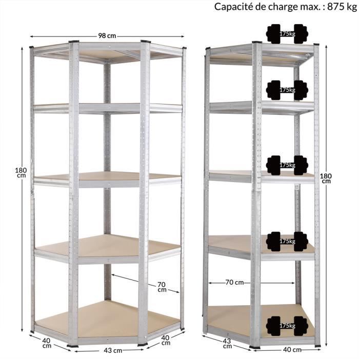 Estantería de acero y MDF de alta resistencia, 180x70x40 cm, 5 estantes modulares, máx. 875 kg, estantería de esquina para garaje, taller o herramientas de bricolaje.