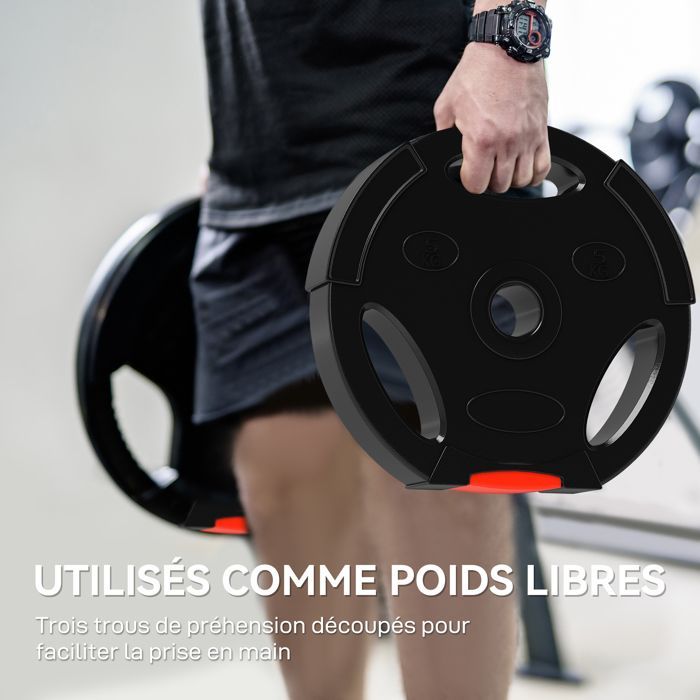 Weight plates - SPORTNOW - 2 x 5 kg and 2 x 2.5 kg - three handles with Ø 25 mm holes - polypropylene cover - black