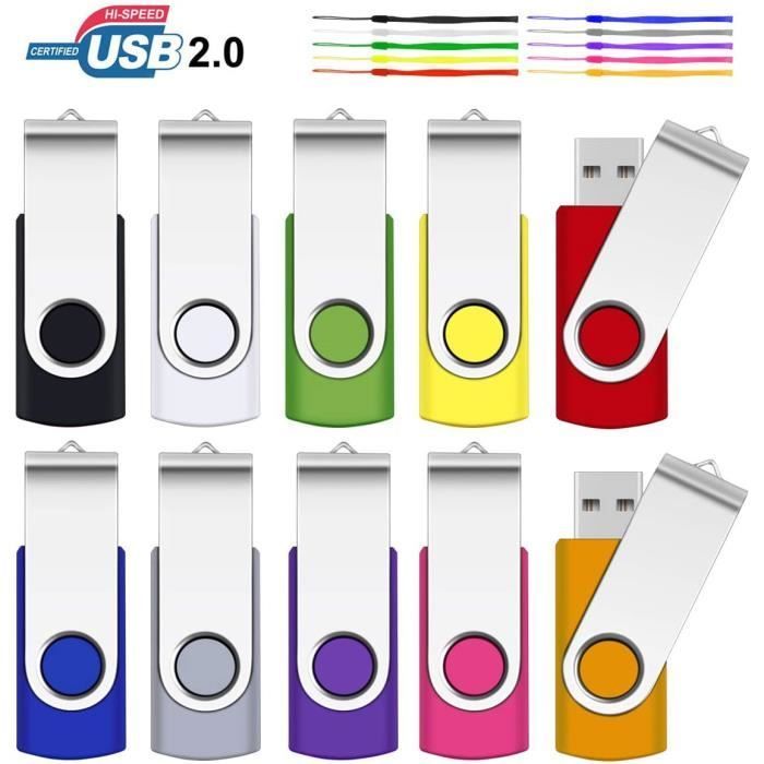 Pack of 10 SRVR 8GB Multicolored USB Flash Drives - Flash Memory - USB 2.0 - With Indicator Caps
