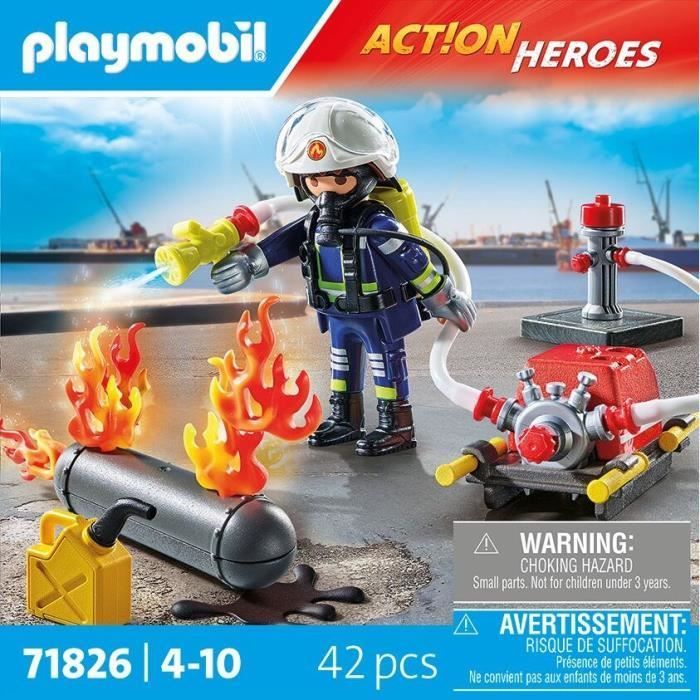PLAYMOBIL 71826 Bombeiro com bomba de água e tanque em chamas