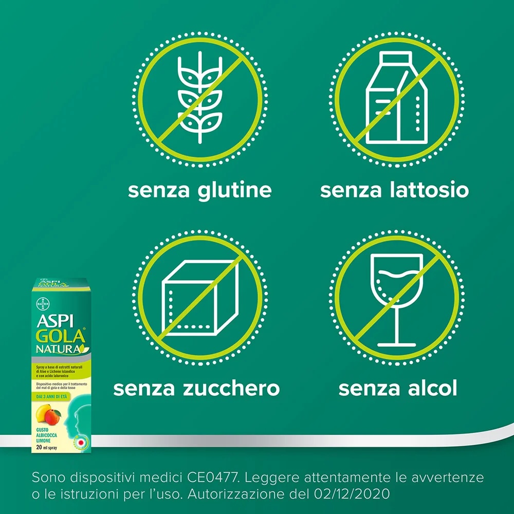 ASPIRINE Spray Aspi Gola Natura Abricot-Citron 20 ml Mal de gorge et toux